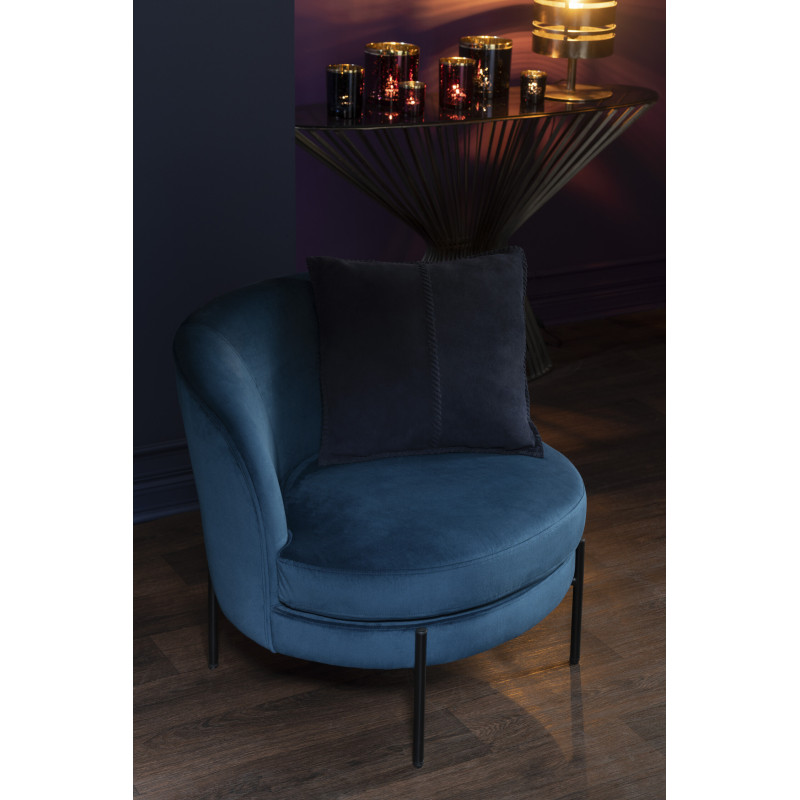 Fauteuil confort bas tissu bleu et métal noir - 10