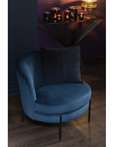 Fauteuil confort bas tissu bleu et métal noir - 10