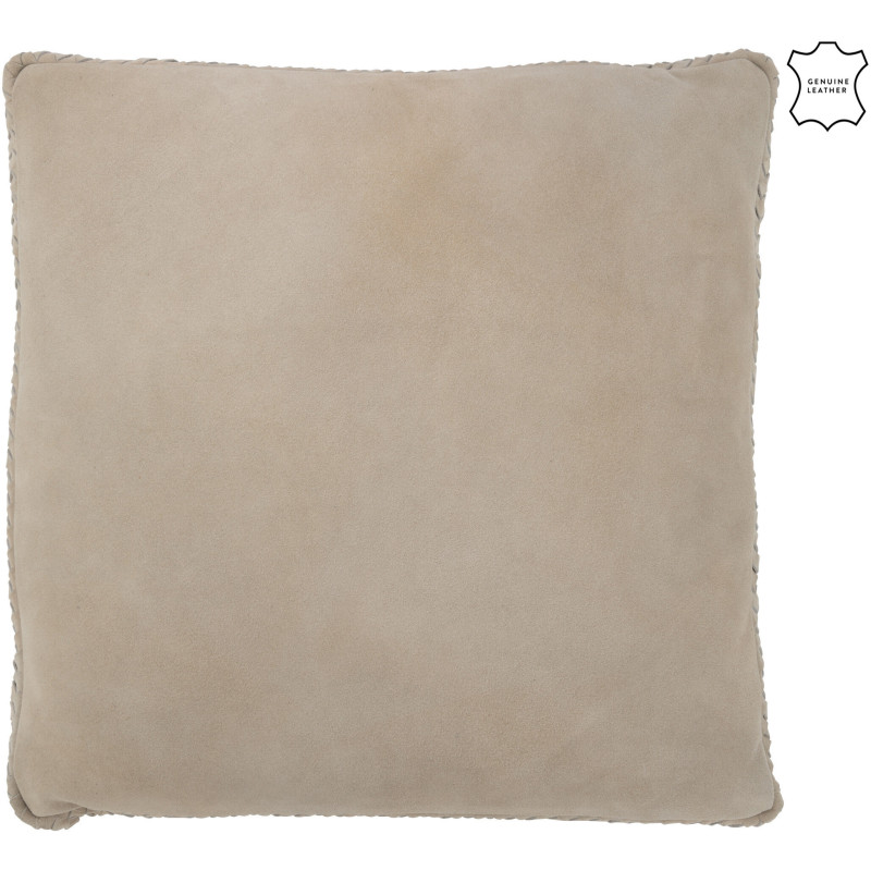 Coussin Carré Wildly 45x45 en Cuir véritable Gris Avec franges - 1