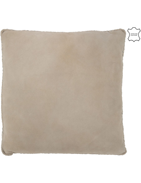 Coussin Carré Wildly 45x45 en Cuir véritable Gris Avec franges - 1