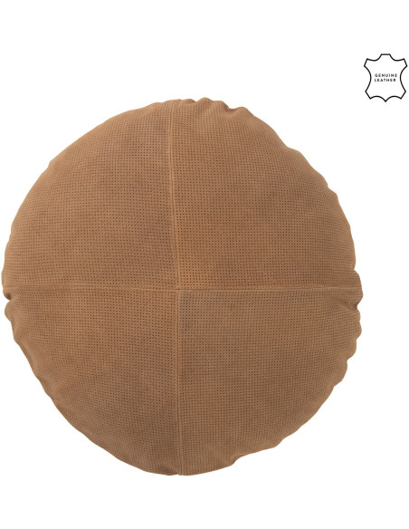 Coussin Rond Wildly 45 cm en Cuir véritable Camel - 1