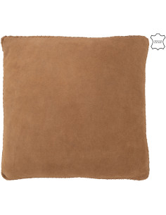 Coussin Carré Wildly 45x45 en Cuir véritable Camel Motif tissé - 1