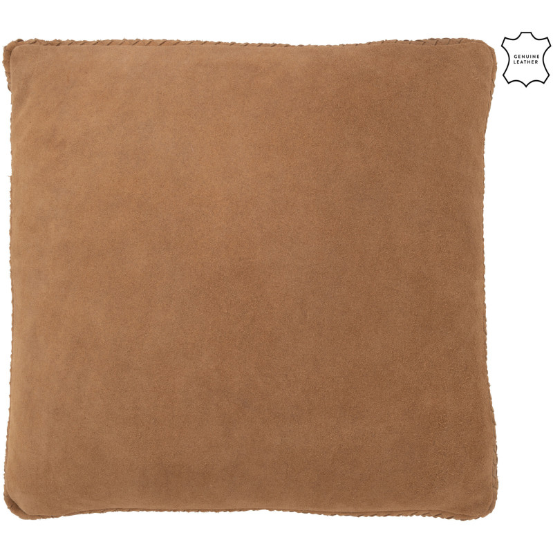 Coussin Carré Wildly 45x45 en Cuir véritable Camel Motif tissé - 1