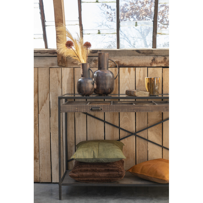 Coussin Carré Cowhair 45x45 en Cuir véritable Olive Effet peau de bête - 2