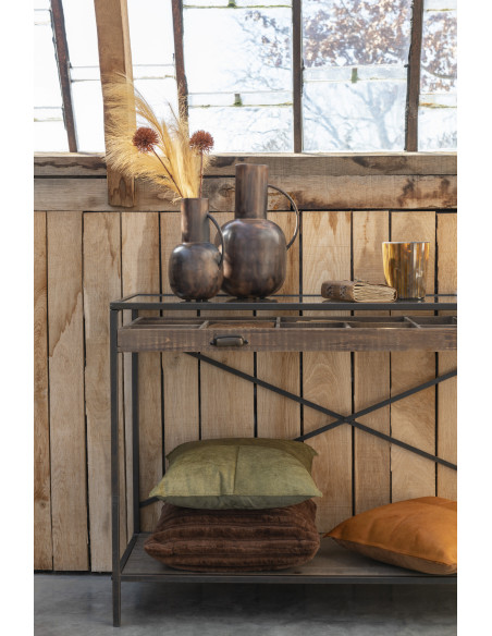 Coussin Carré Cowhair 45x45 en Cuir véritable Olive Effet peau de bête - 2