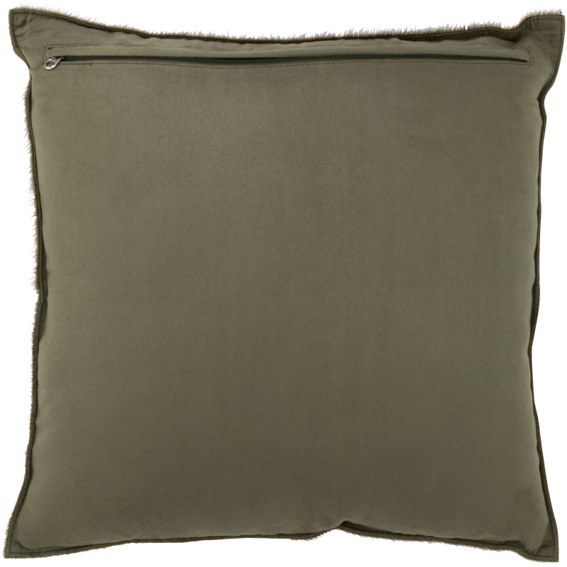 Coussin Carré Cowhair 45x45 en Cuir véritable Olive Effet peau de bête - 3