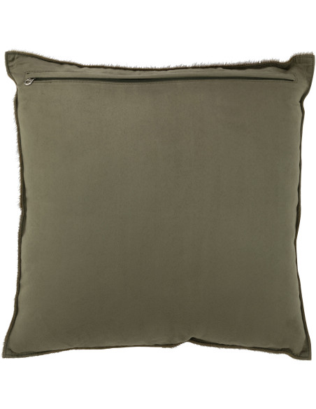 Coussin Carré Cowhair 45x45 en Cuir véritable Olive Effet peau de bête - 3