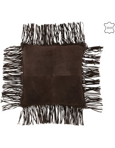 Coussin Carré Wildly 45x45 en Cuir véritable Marron foncé Avec franges - 1
