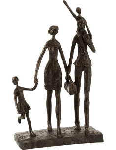 Statuette déco abstraite Famille en balade Hauteur 38 cm en Résine Marron foncé Minaly - 1