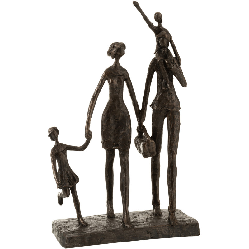 Statuette déco abstraite Famille en balade Hauteur 38 cm en Résine Marron foncé Minaly - 1