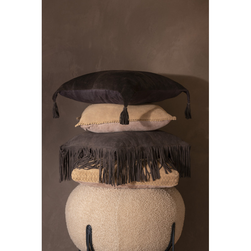 Coussin Carré Wildly 45x45 en Cuir véritable Marron foncé Avec franges - 2