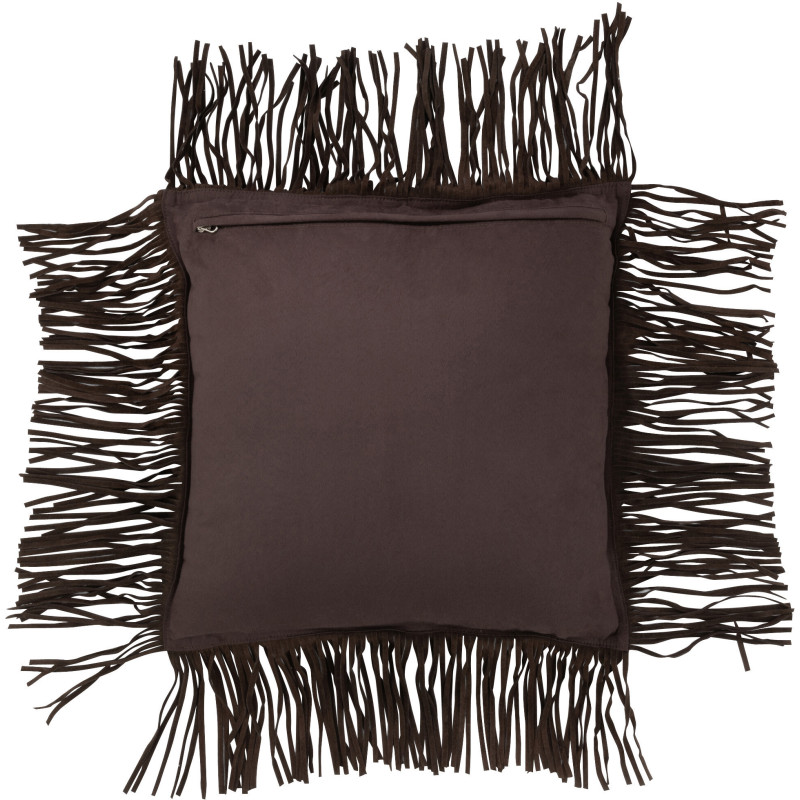 Coussin Carré Wildly 45x45 en Cuir véritable Marron foncé Avec franges - 3