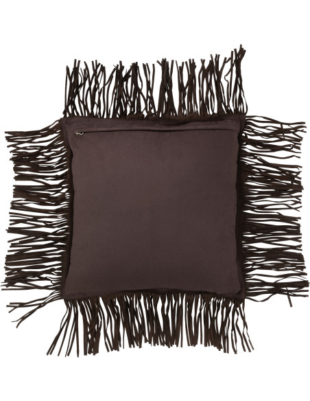Coussin Carré Wildly 45x45 en Cuir véritable Marron foncé Avec franges - 3