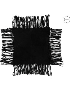 Coussin Carré Wildly 45x45 en Cuir véritable Noir Avec franges - 1