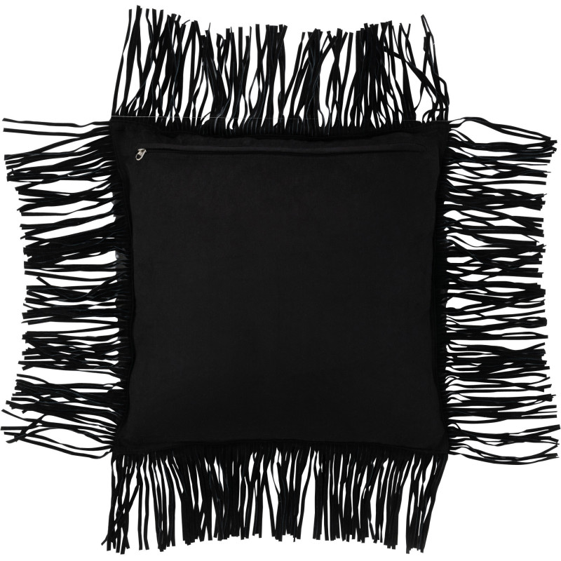 Coussin Carré Wildly 45x45 en Cuir véritable Noir Avec franges - 2
