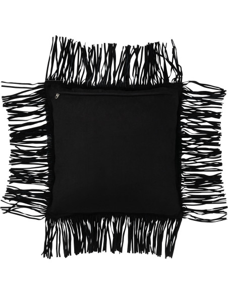 Coussin Carré Wildly 45x45 en Cuir véritable Noir Avec franges - 2