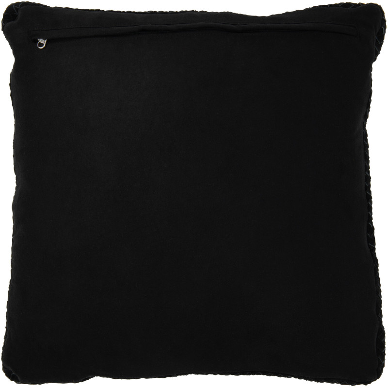 Coussin Carré Wildly 45x45 en Cuir véritable Noir Motif tissé - 2