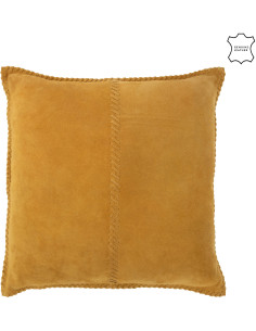 Coussin Carré Wildly 45x45 en Cuir véritable Jaune Motif sutures - 1