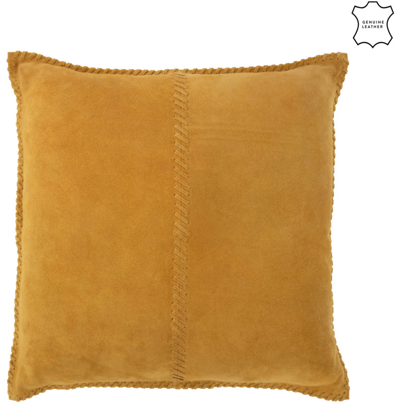 Coussin Carré Wildly 45x45 en Cuir véritable Jaune Motif sutures - 1