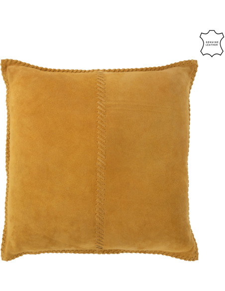 Coussin Carré Wildly 45x45 en Cuir véritable Jaune Motif sutures - 1