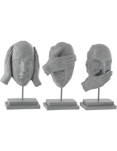 Statuette déco Visage Entendre Voir Se taire Hauteur 29 cm en Résine Gris Selvyn (Lot de 3) - 1