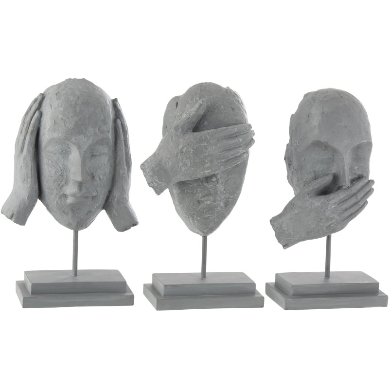 Statuette déco Visage Entendre Voir Se taire Hauteur 29 cm en Résine Gris Selvyn (Lot de 3) - 1