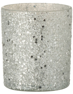 Photophore moderne Diamètre 9 cm en Verre Argenté Motif étoiles Darek - 1