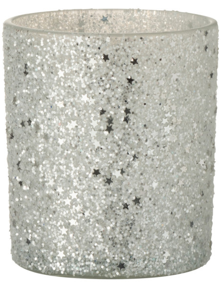 Photophore moderne Diamètre 9 cm en Verre Argenté Motif étoiles Darek - 1