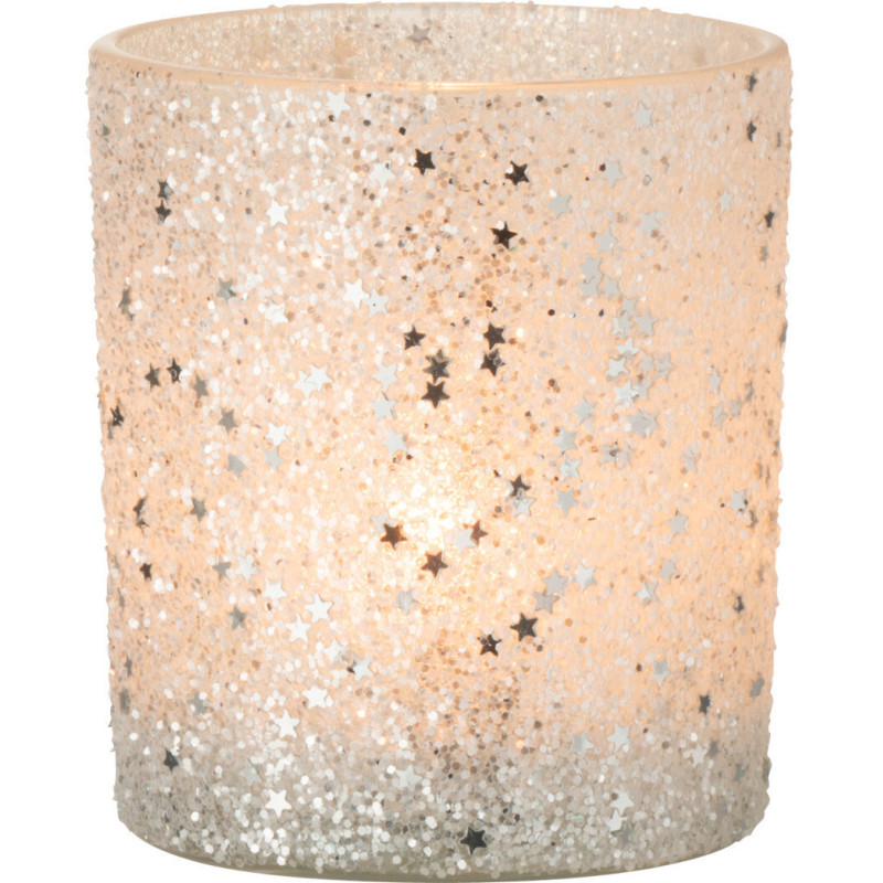 Photophore moderne Diamètre 9 cm en Verre Argenté Motif étoiles Darek - 3