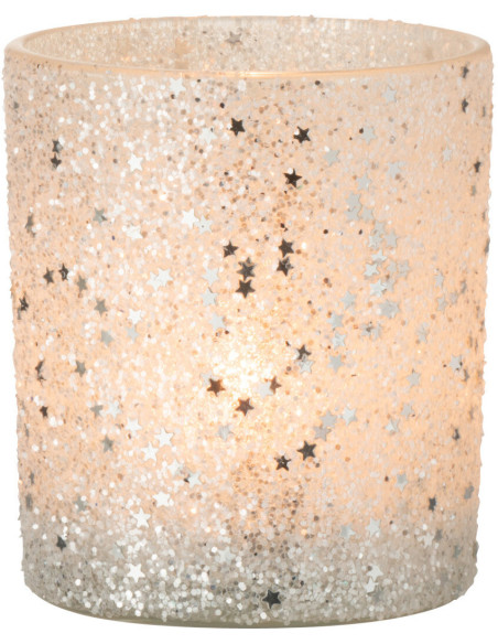 Photophore moderne Diamètre 9 cm en Verre Argenté Motif étoiles Darek - 3