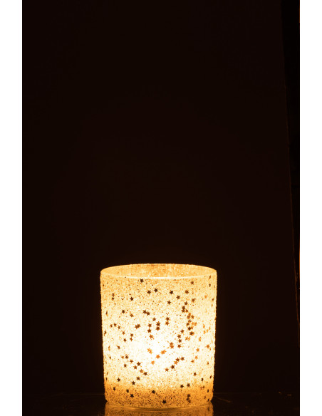 Photophore moderne Diamètre 9 cm en Verre Argenté Motif étoiles Darek - 4