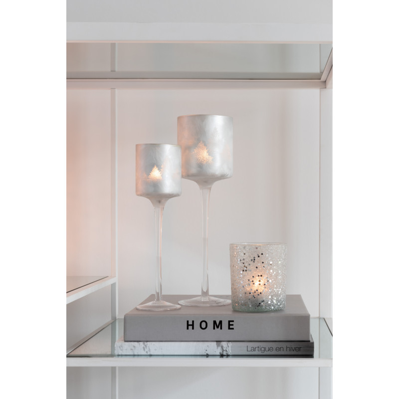 Photophore moderne Diamètre 9 cm en Verre Argenté Motif étoiles Darek - 5