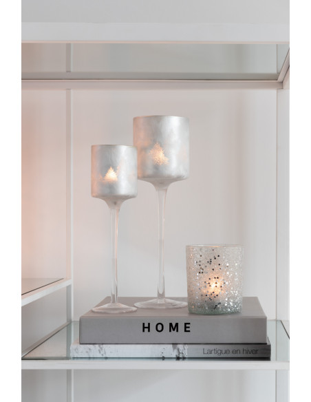 Photophore moderne Diamètre 9 cm en Verre Argenté Motif étoiles Darek - 5