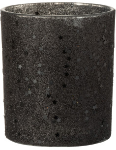 Photophore moderne Diamètre 9 cm en Verre Noir Motif étoiles Darek - 1