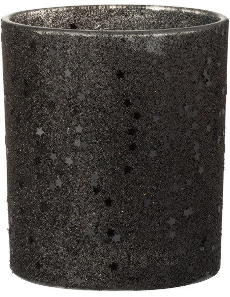 Photophore moderne Diamètre 9 cm en Verre Noir Motif étoiles Darek - 1