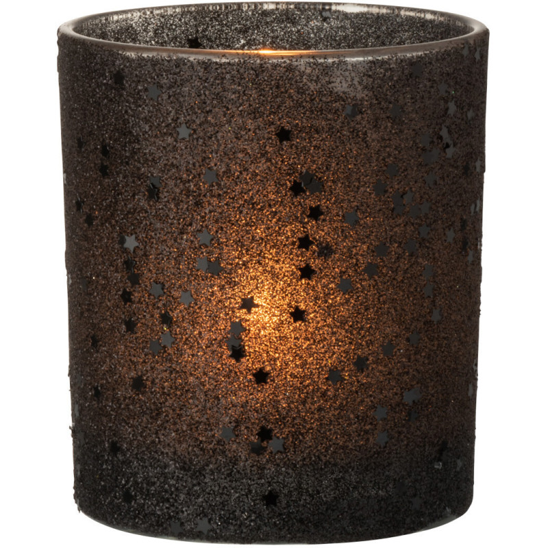 Photophore moderne Diamètre 9 cm en Verre Noir Motif étoiles Darek - 2