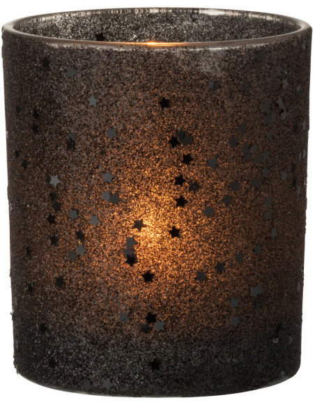 Photophore moderne Diamètre 9 cm en Verre Noir Motif étoiles Darek - 2