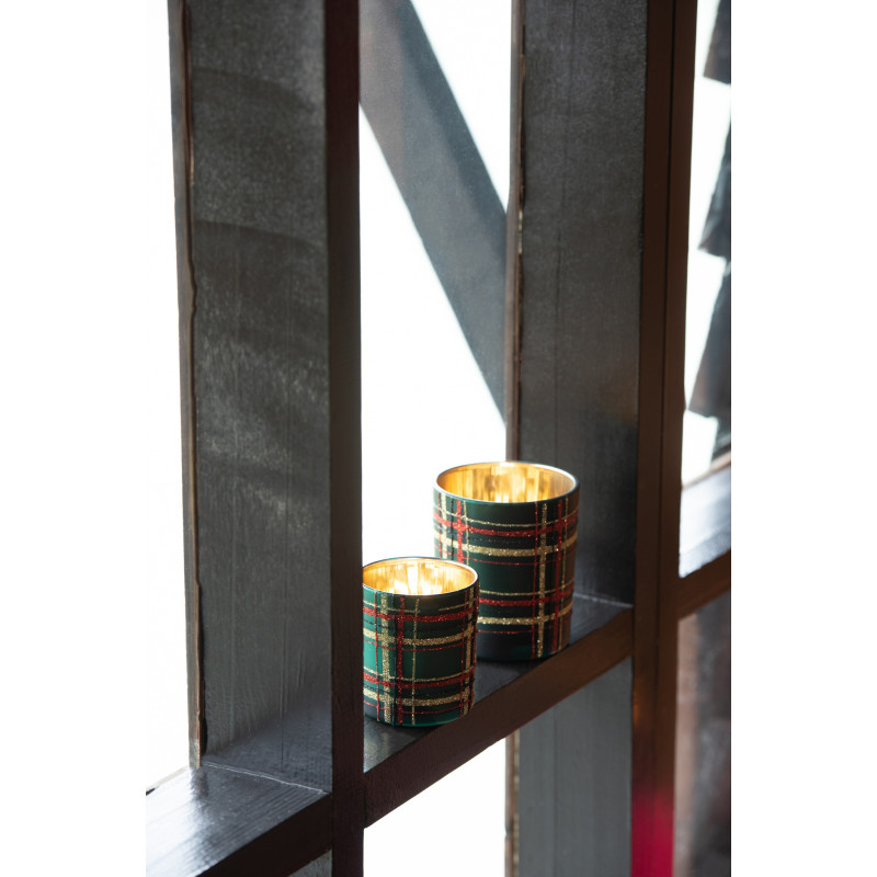 Photophore original Écossais Diamètre 9 cm en Verre Rouge Vert Motif carreaux Falon - 2