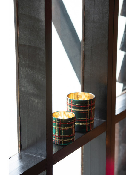 Photophore original Écossais Diamètre 9 cm en Verre Rouge Vert Motif carreaux Falon - 2