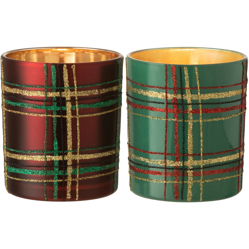 Photophore original Écossais Diamètre 9 cm en Verre Rouge Vert Motif carreaux Falon - 3