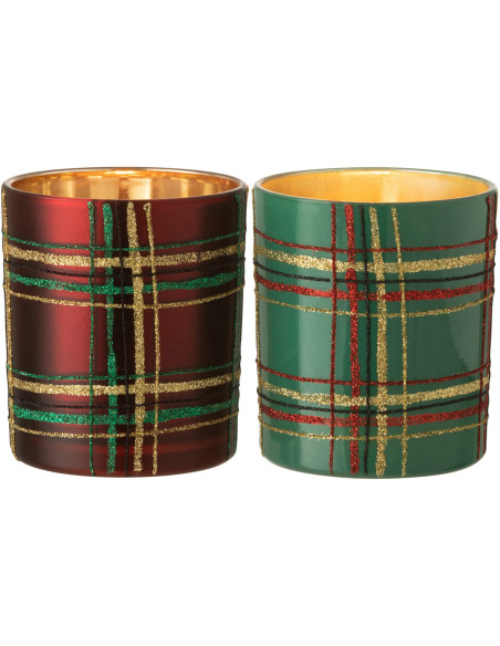 Photophore original Écossais Diamètre 9 cm en Verre Rouge Vert Motif carreaux Falon - 3