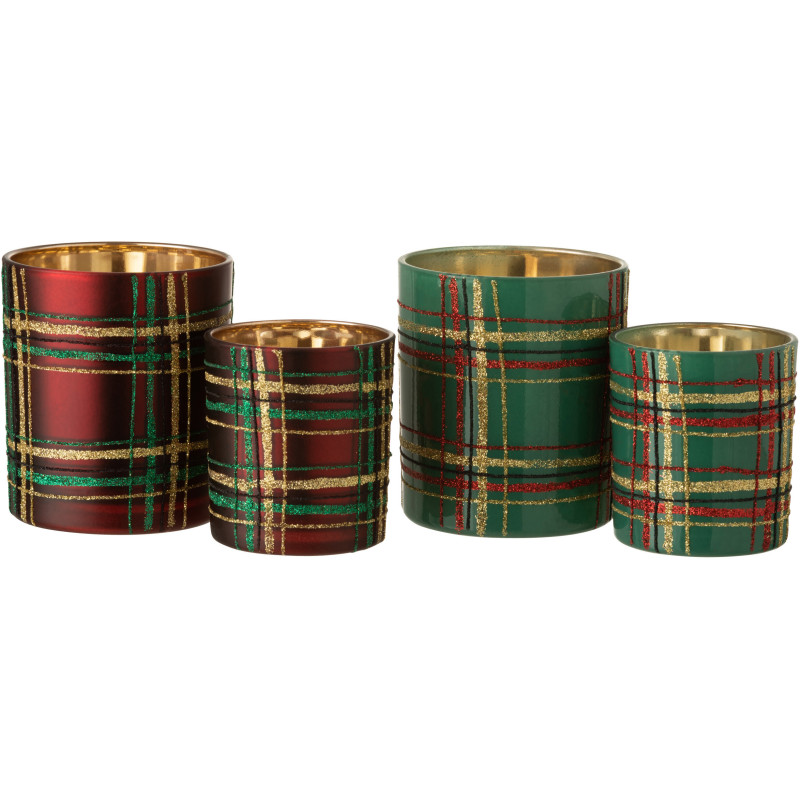 Photophore original Écossais Diamètre 9 cm en Verre Rouge Vert Motif carreaux Falon - 5