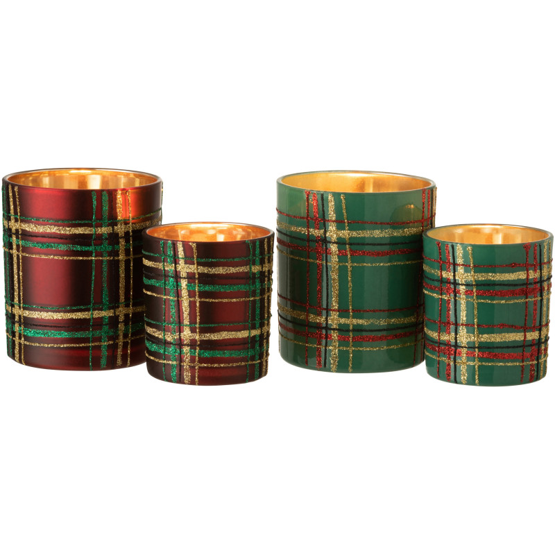 Photophore original Écossais Diamètre 9 cm en Verre Rouge Vert Motif carreaux Falon - 6
