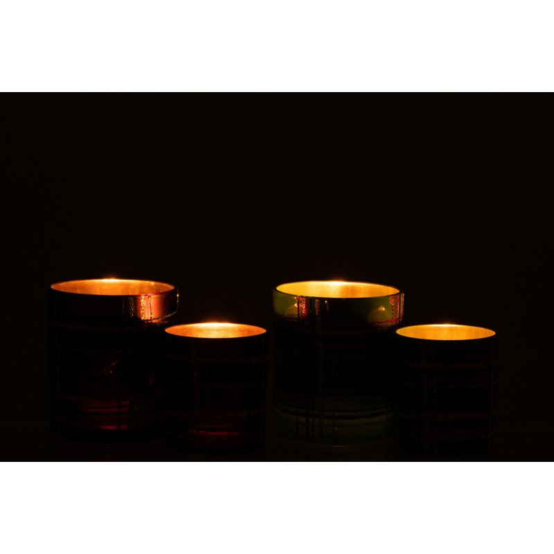 Photophore original Écossais Diamètre 9 cm en Verre Rouge Vert Motif carreaux Falon - 7