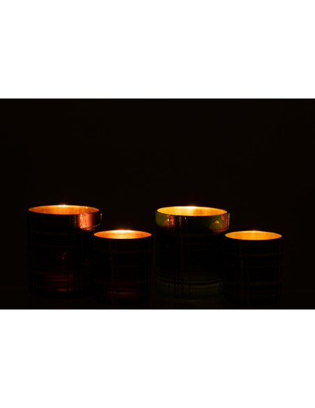 Photophore original Écossais Diamètre 9 cm en Verre Rouge Vert Motif carreaux Falon - 7