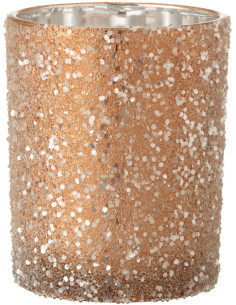 Photophore moderne Diamètre 10 cm en Verre Rose saumon Motif perles Galon J-Line - 1
