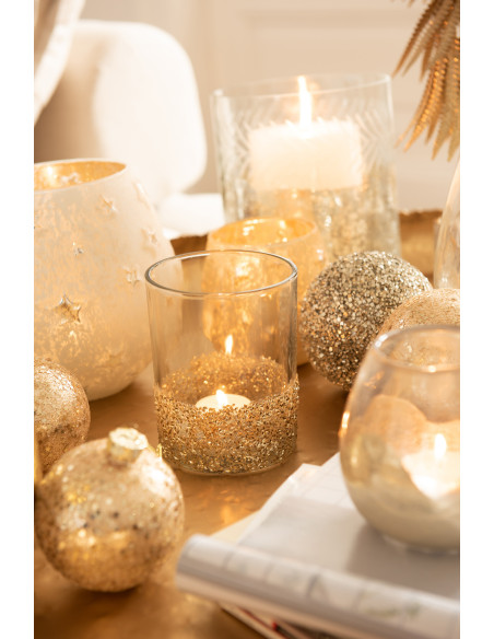 Photophore original Diamètre 10 cm en Verre Argenté Motif étoiles Lirion - 2