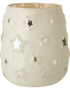 Photophore original Diamètre 12 cm en Verre Argenté Motif étoiles Lirion - 1