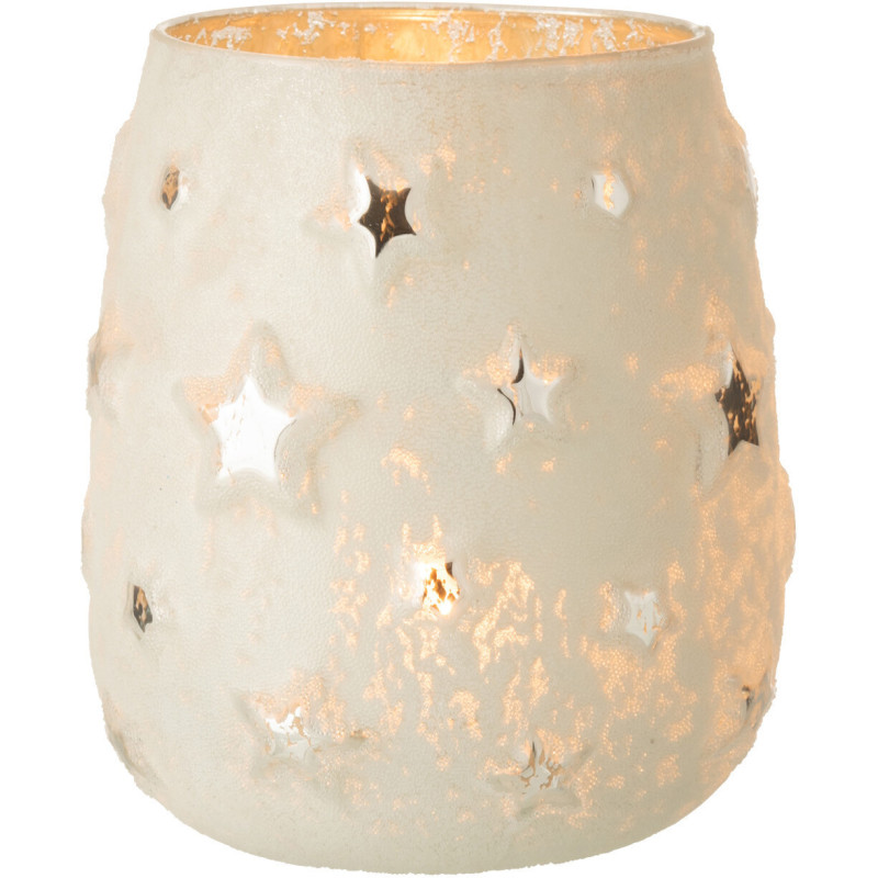 Photophore original Diamètre 12 cm en Verre Argenté Motif étoiles Lirion - 2