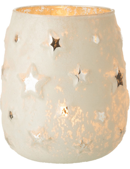 Photophore original Diamètre 12 cm en Verre Argenté Motif étoiles Lirion - 2